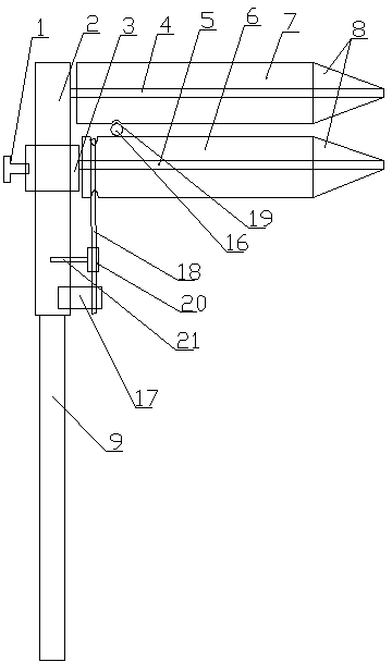 Sweeping wind on-line foreign matter removal device and debug method for overhead power transmission line