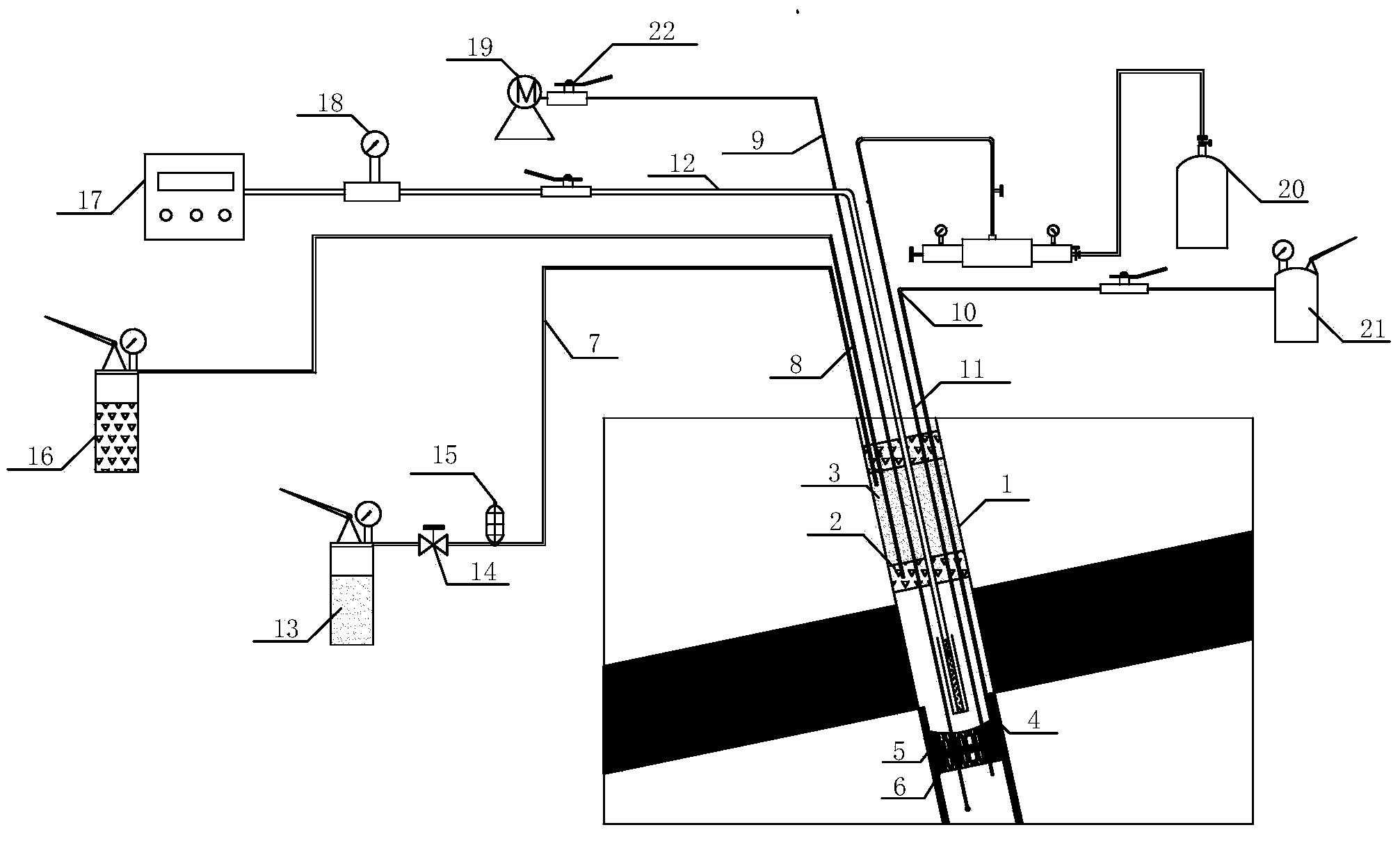 Gas pressure observation system for downstream drill hole in aqueous coal rock