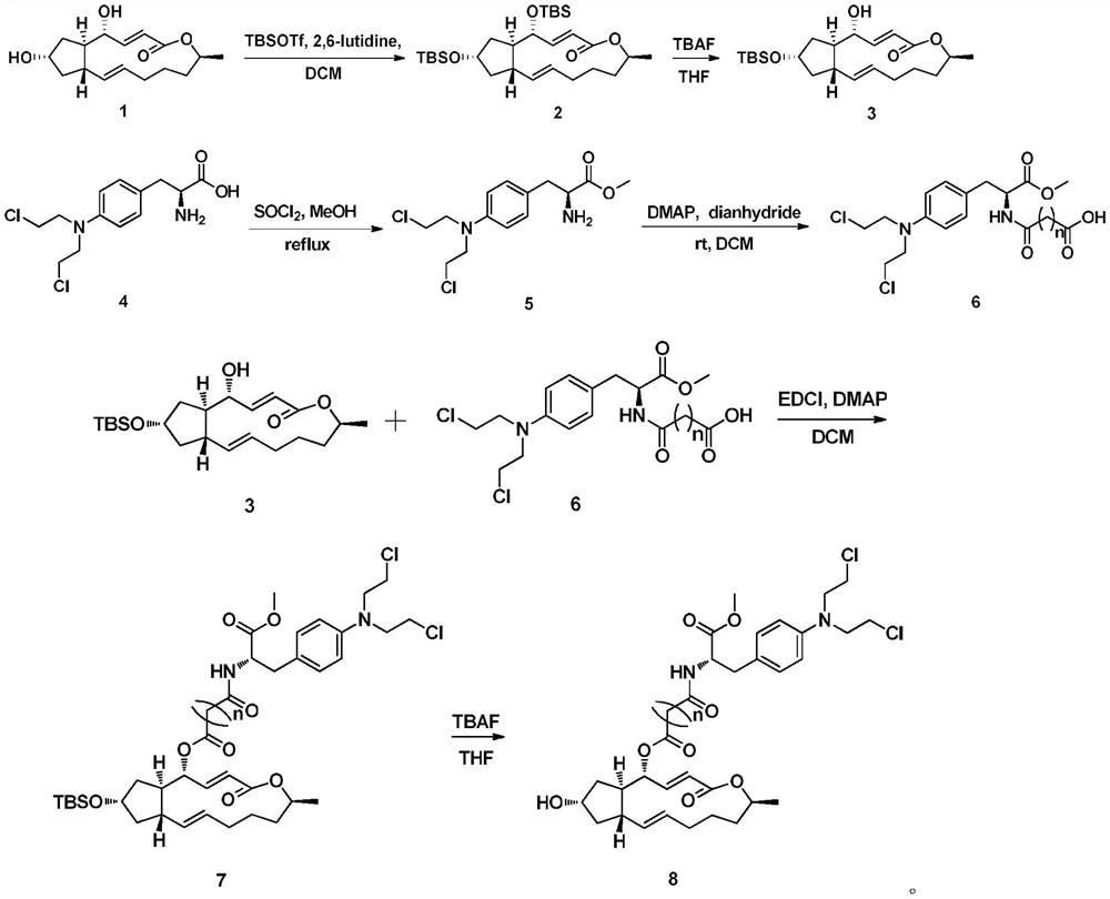4-position spliced ​​melphalan nitrogen mustard derivative of brefeldin a and its preparation method and application