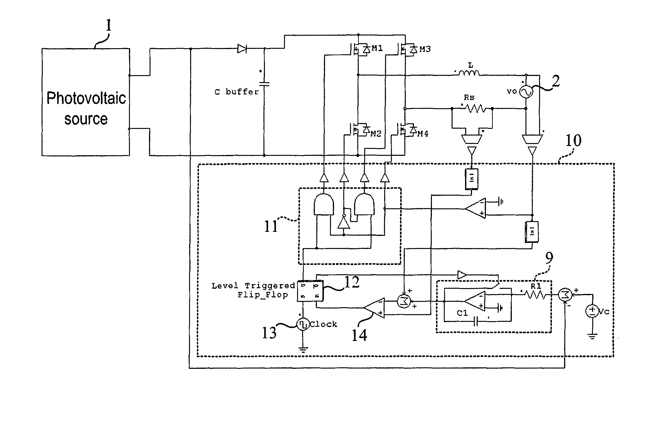 Single stage inverter device, and related controlling method, for converters of power from energy sources, in particular photovoltaic sources