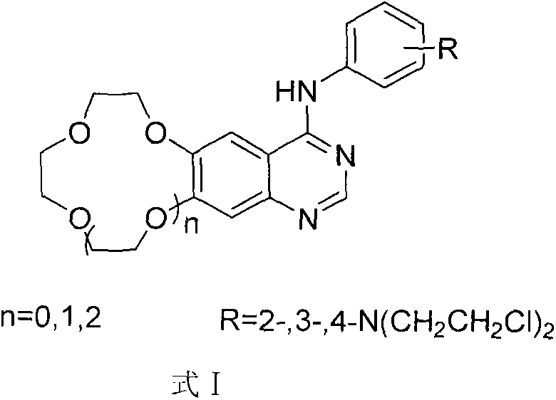 Crown ether ring-shaped quinazoline nitrogen mustard compound, and preparation method and application thereof in tumor treatment