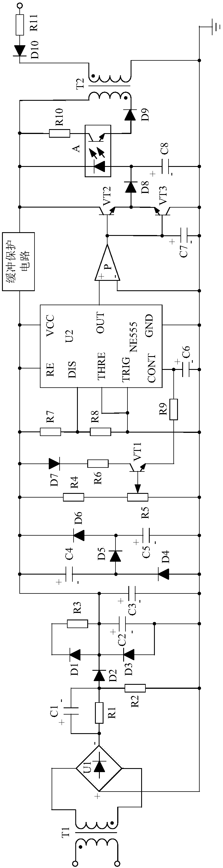 Voltage buffer power supply based on surge protection