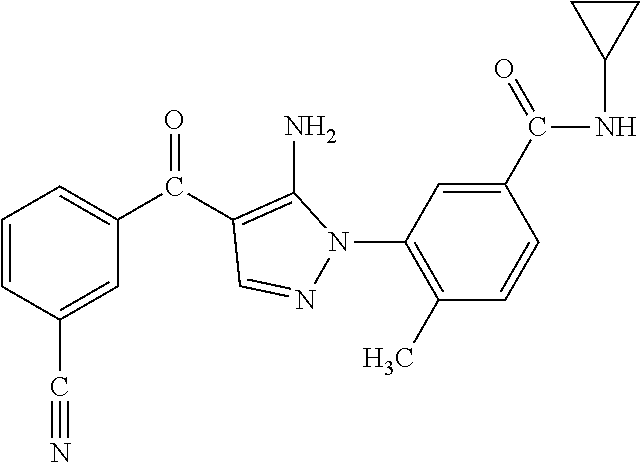 Use of 3-[5-amino-4-(3-cyanobenzoyl)-pyrazol-1-yl]-n-cyclopropyl-4-methylbenzamide in the treatment of acute exacerbations of chronic obstructive pulmonary disease
