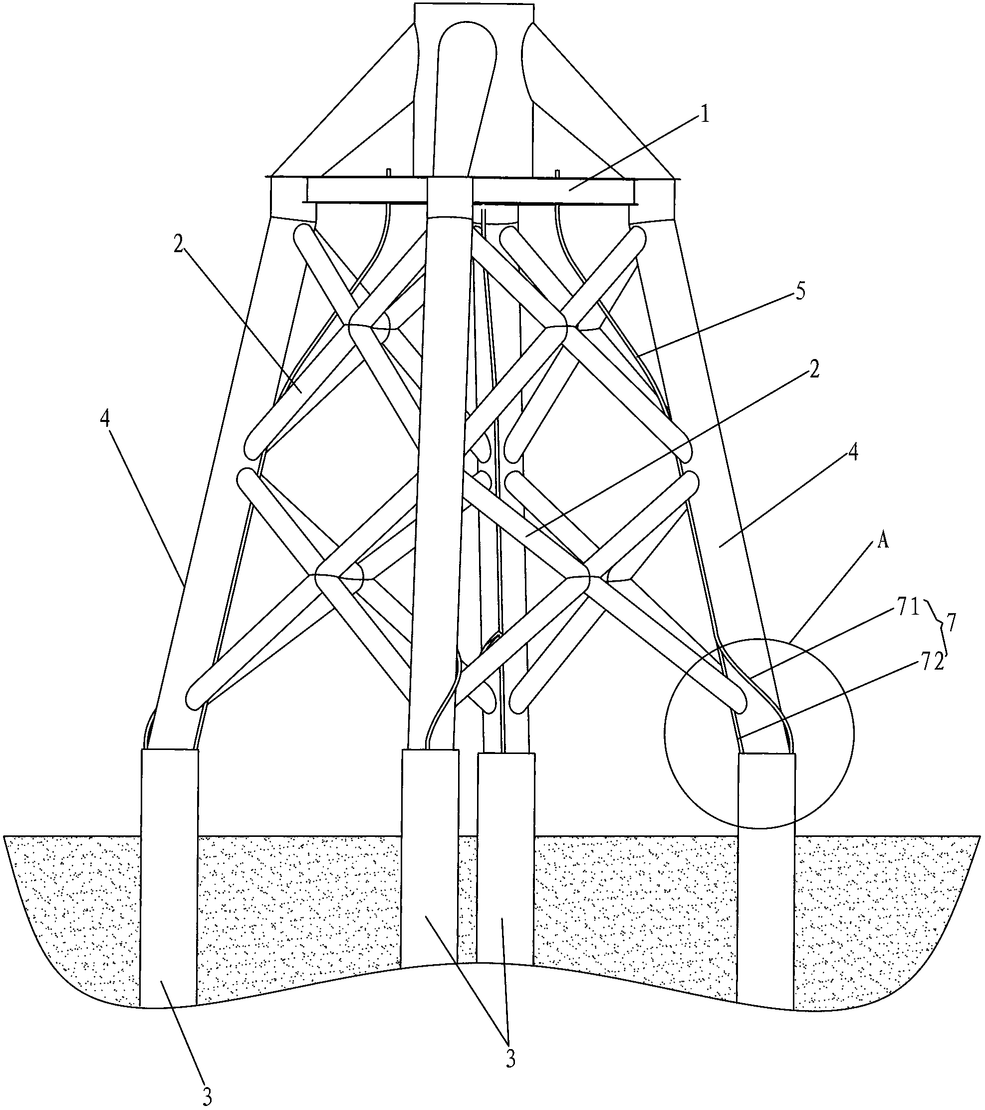 Jacket support structure capable of being connected through grouting