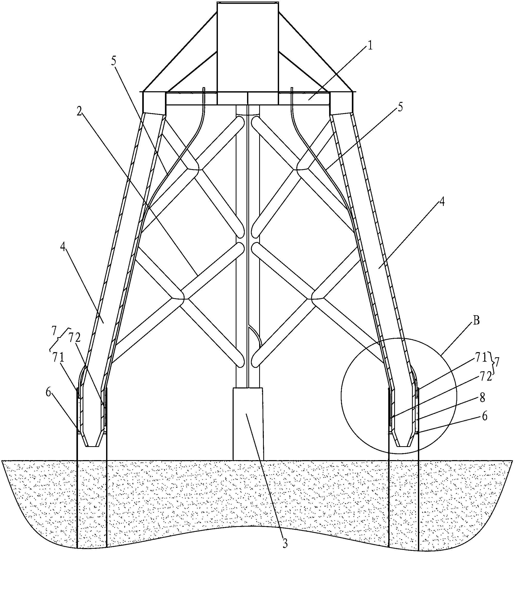 Jacket support structure capable of being connected through grouting