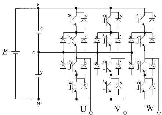 Three-level three-phase power source transformation device capable of initiatively balancing clamp voltage of neutral points