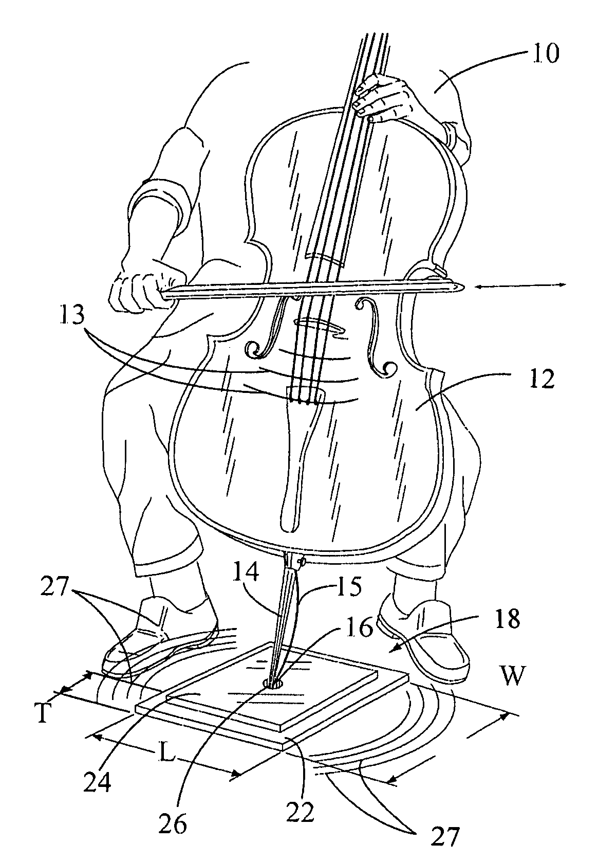 Portable dissipating medium used for removal of vibrational interference in a bowed string of a violin family instrument