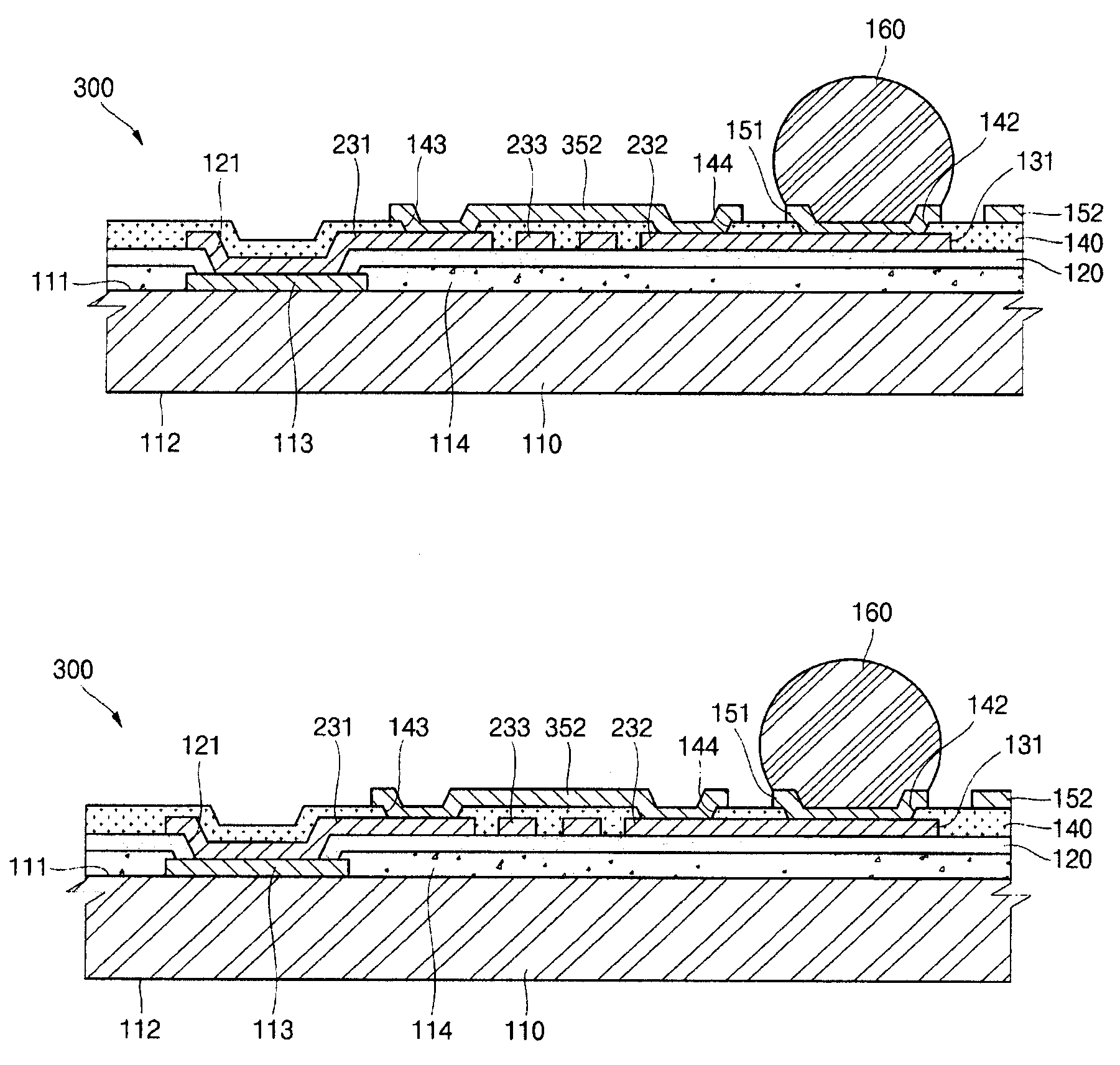 Wafer level chip size package having redistribution layers