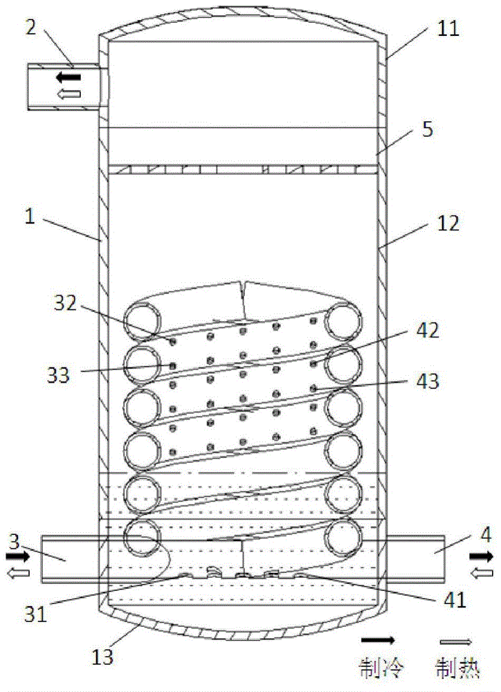 Bi-directional spiral flash vessel applied to air-supplementing and enthalpy-increasing heat pump air-conditioning system