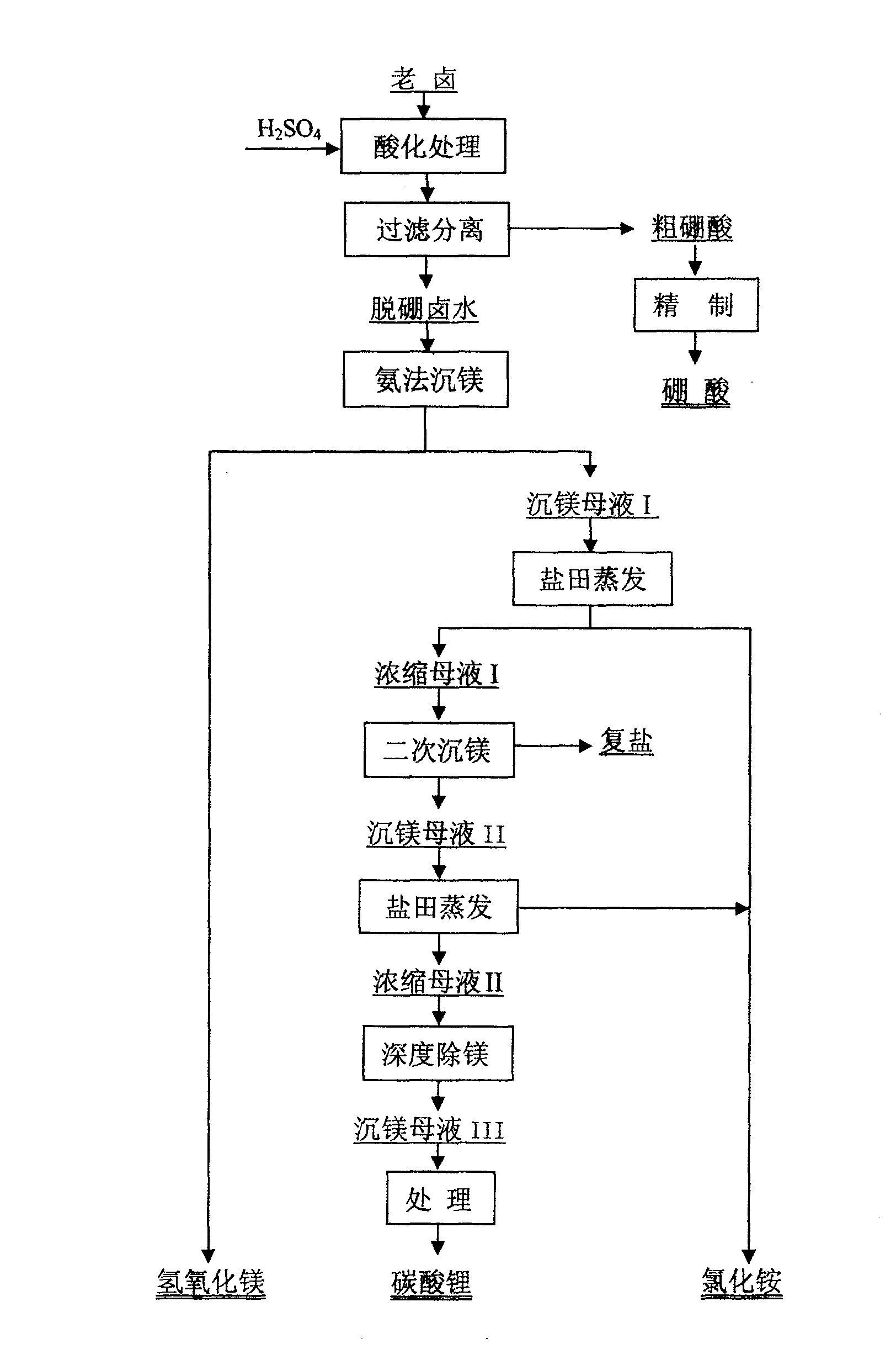 Method for combined extracting boron, magnesium and lithium from salt lake bittern