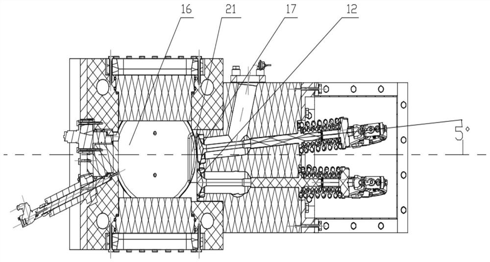 A horizontal intake and exhaust gas distribution device