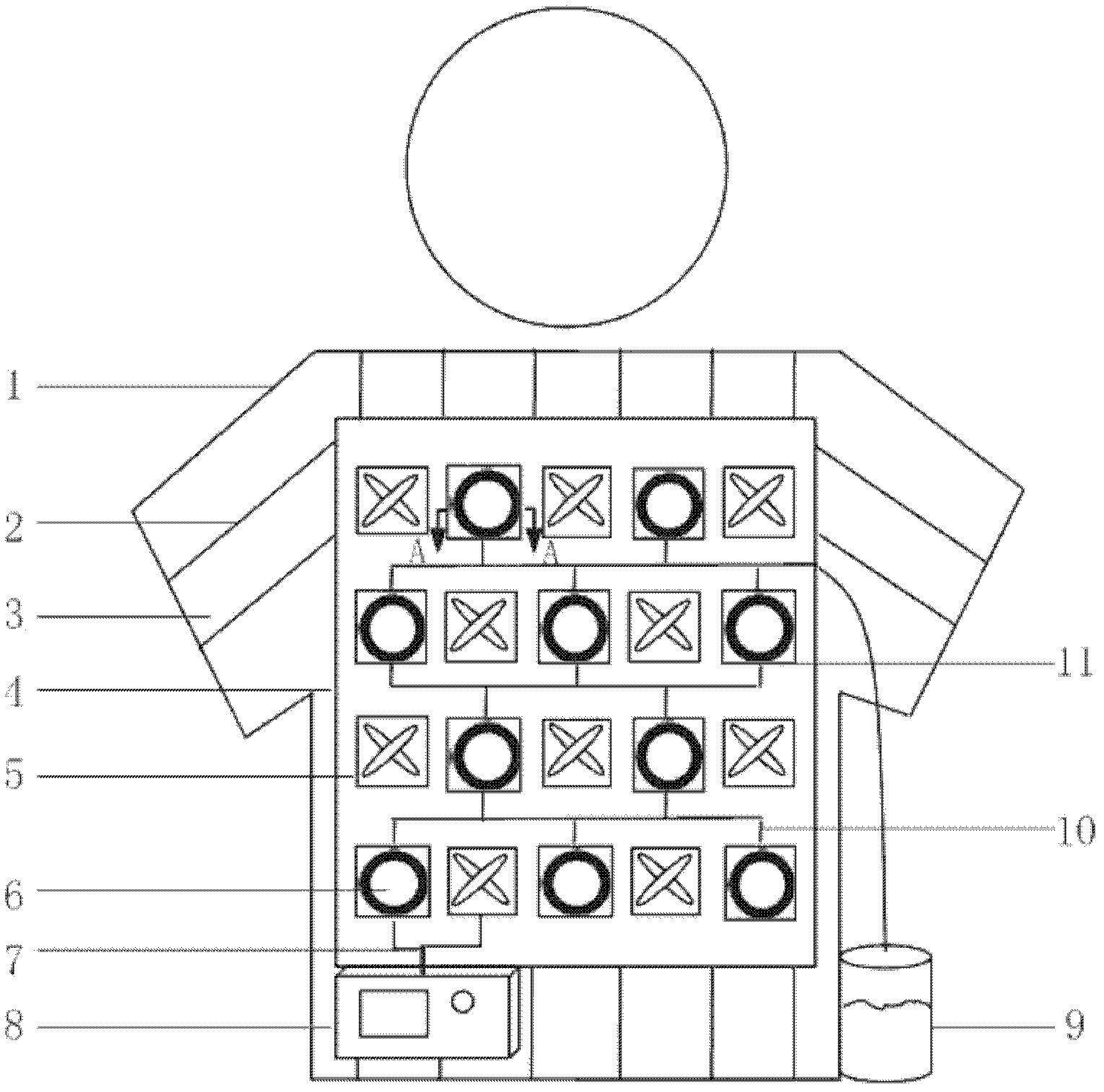 Composite atomizing air-conditioning suit for adjunctive therapy of anhidrosis
