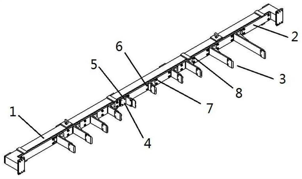 A long-span beam-type positioning frame suitable for ribs