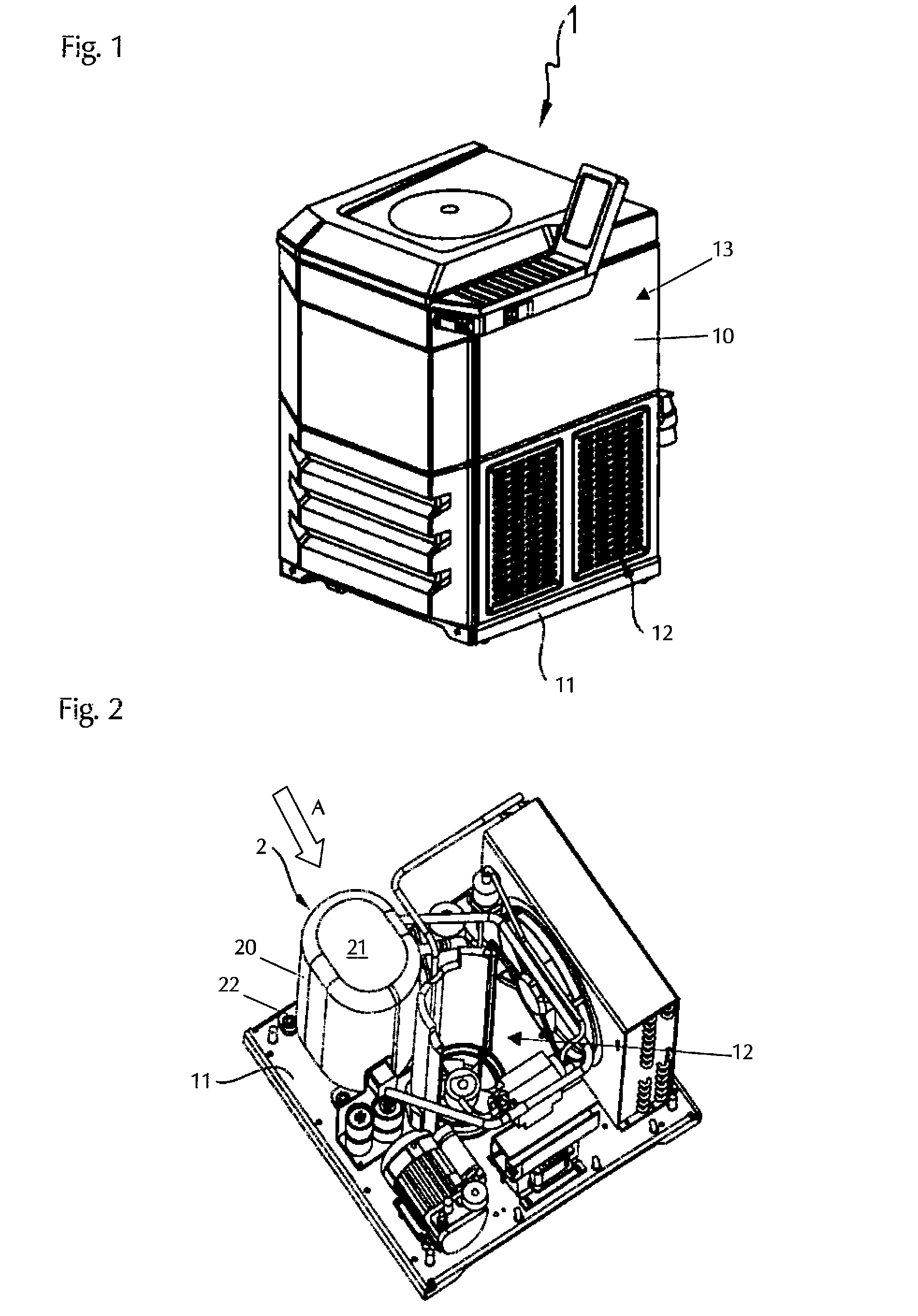 Laboratory centrifuge having insulated compressor