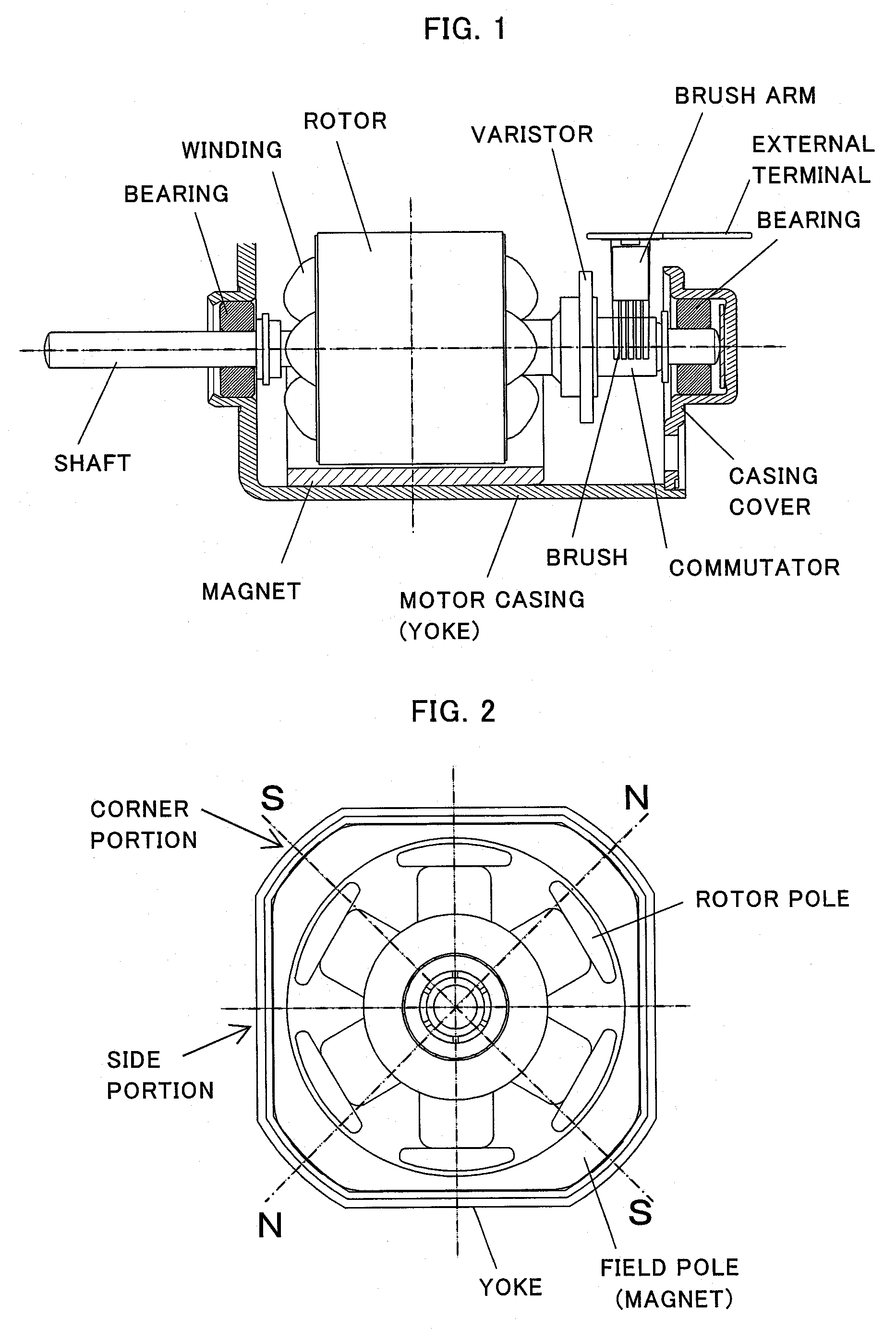 Small-sized motor having polygonal outer shape