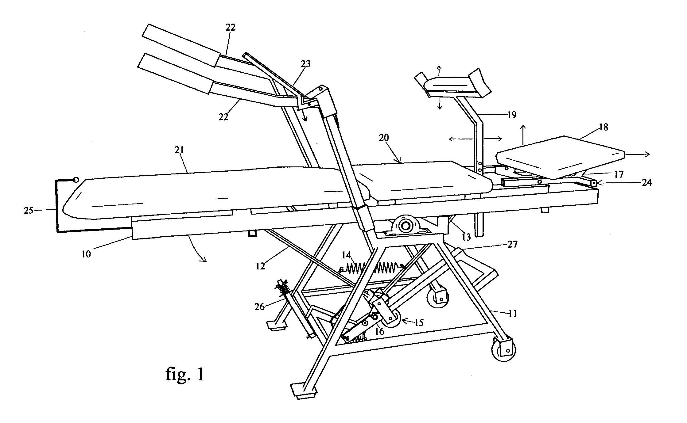 Therapeutic, tilting, split table, traction apparatus for home, office ,or workplace use, manually operated by the user / person, to relieve back pain and /or stretch, lumbar /spine / back muscles before and / or after athletic activity ,bending or lifting type work or sitting all day .Traction / distraction, may be applied, intermittently, using an on-off cycle, or continuously.