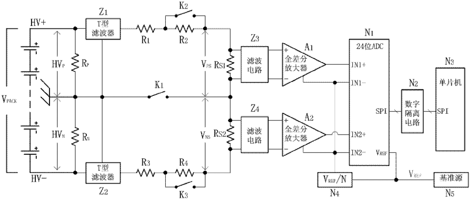 Integrated device for detecting high-pressure value and insulating resistance value of battery pack