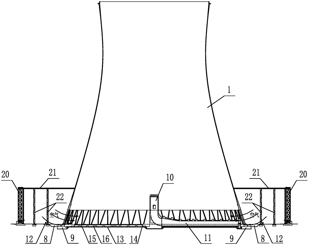 Reconstruction method and structure for reconstructing wet-type cooling tower into dry-type cooling tower in power plant