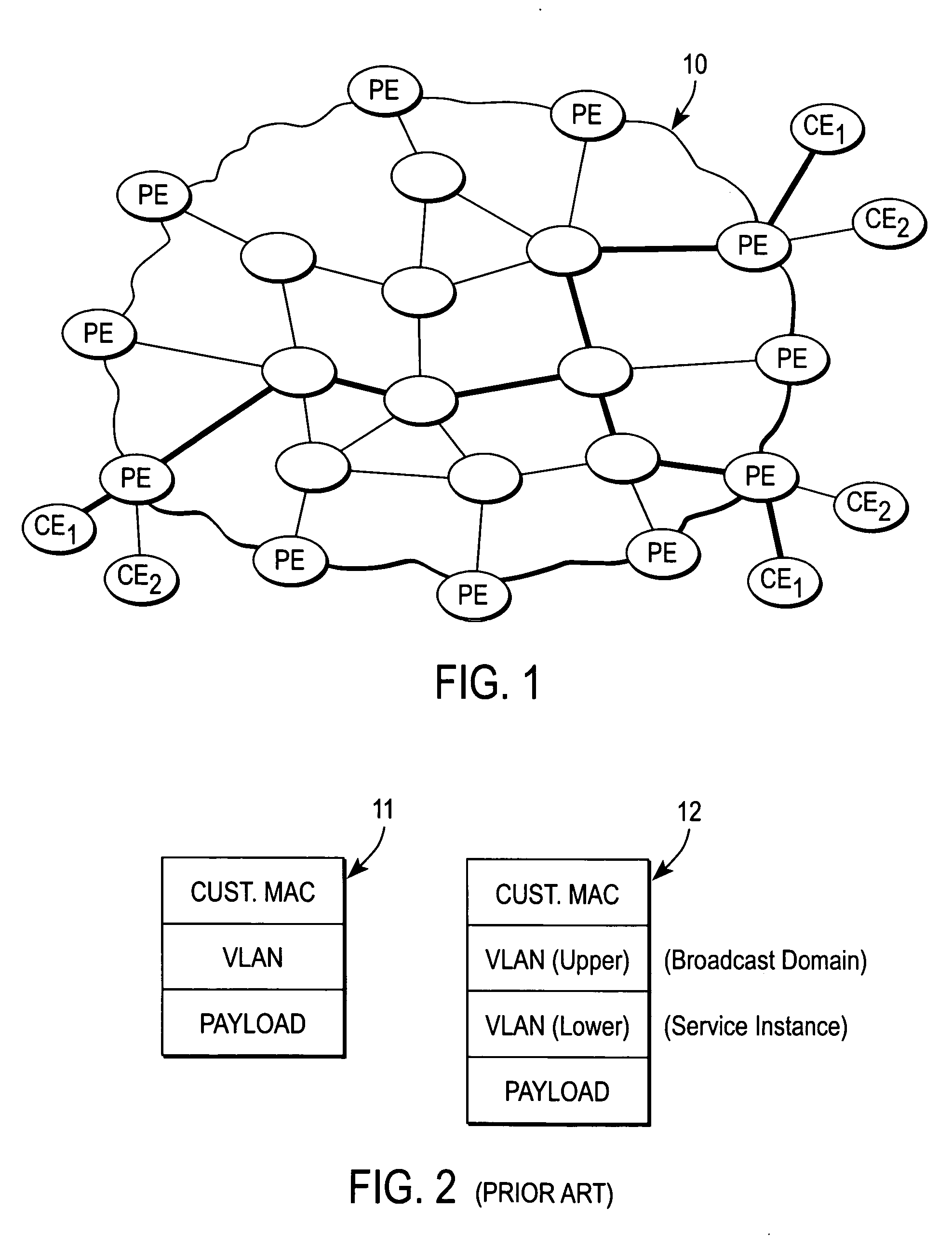 Metro ethernet network with scaled broadcast and service instance domains