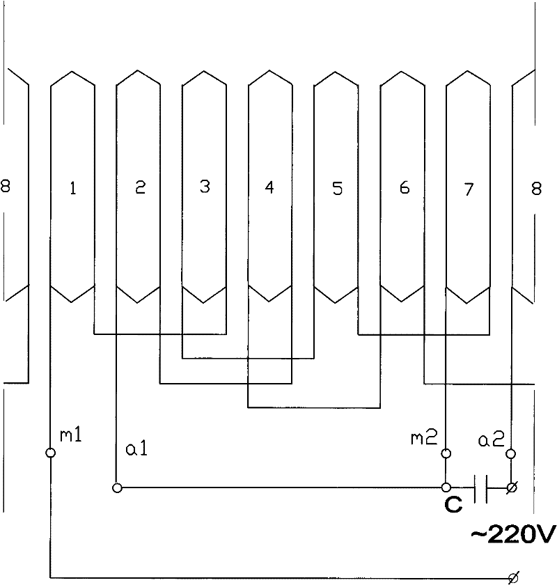 Low-power single-phase condenser motor and method for adjusting capacitance and turn number thereof