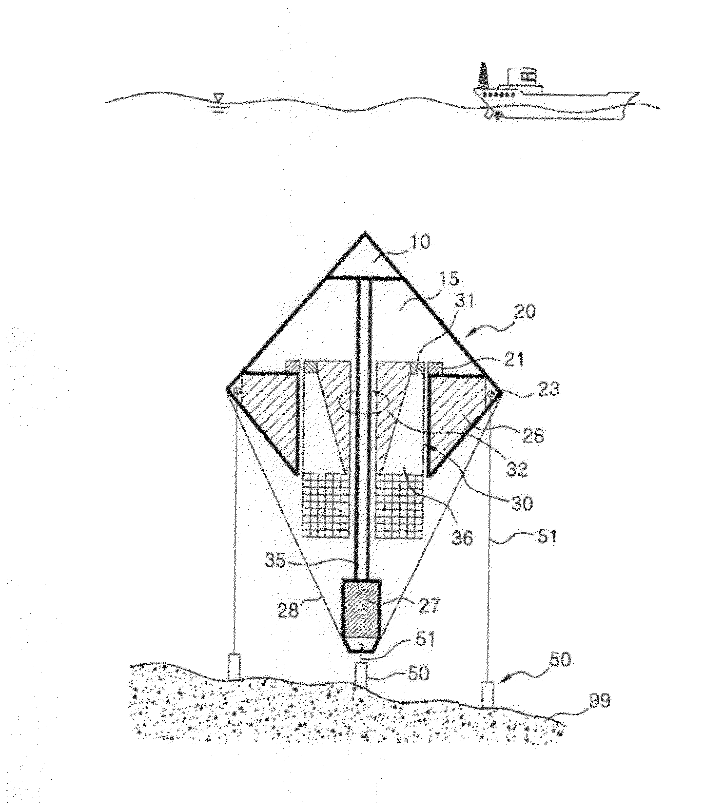 Power generation apparatus and ship propelling apparatus including buoyancy body as well as web-structured wing portions provided thereto