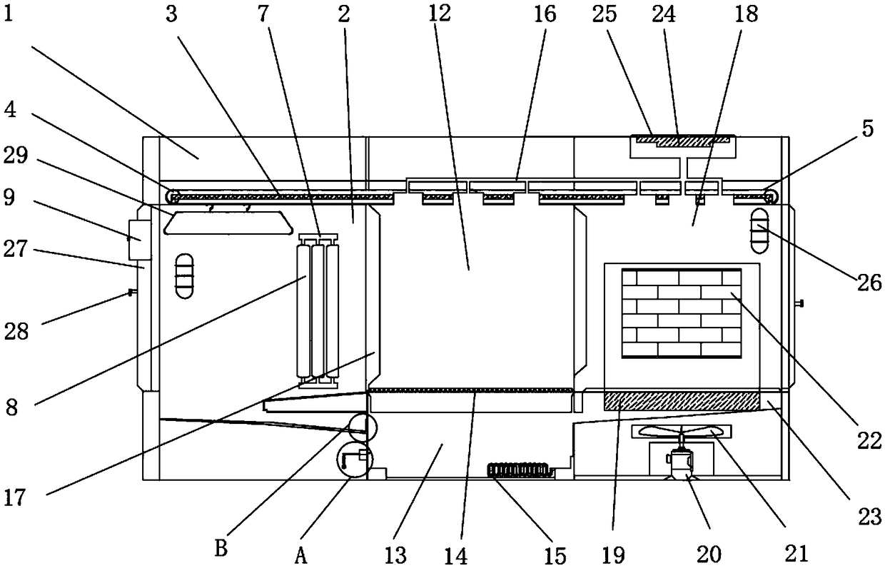 Water-saving type dehydration and drying device for garment fabric