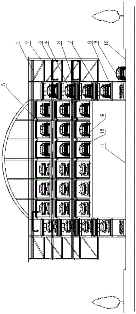 A three-dimensional garage utilizing the upper space of the road and its access method