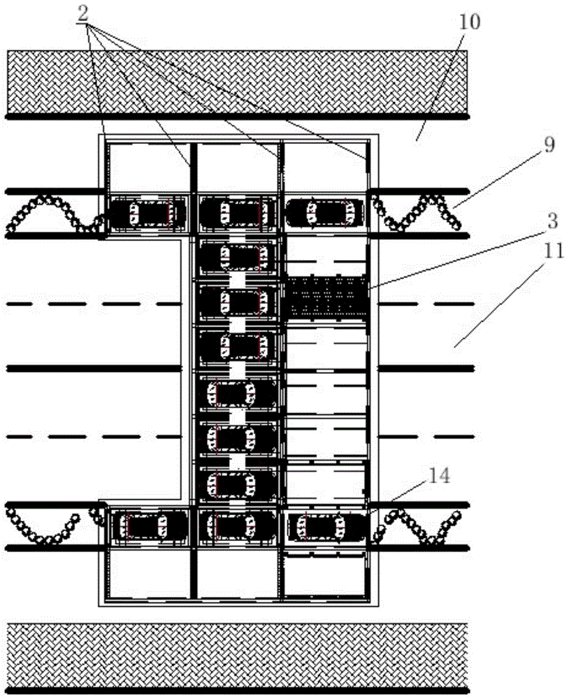 A three-dimensional garage utilizing the upper space of the road and its access method