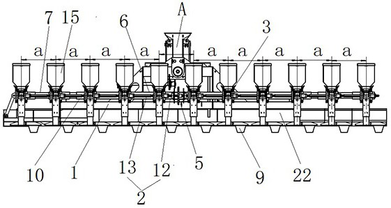A rice direct seeding machine with adjustable row number and row spacing