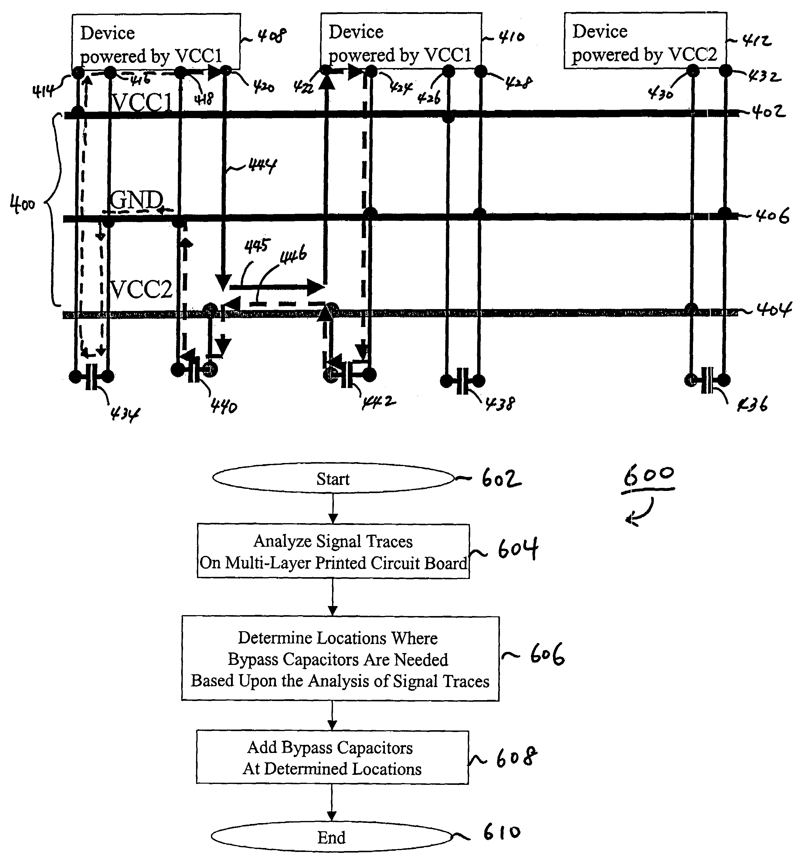 Method for selecting and placing bypass capacitors on multi-layer printed circuit boards