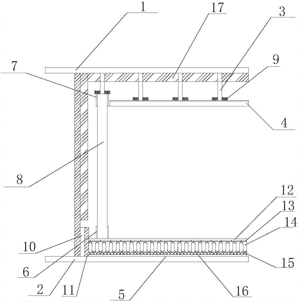 Shock-absorption noise-reduction structure in ship cabin