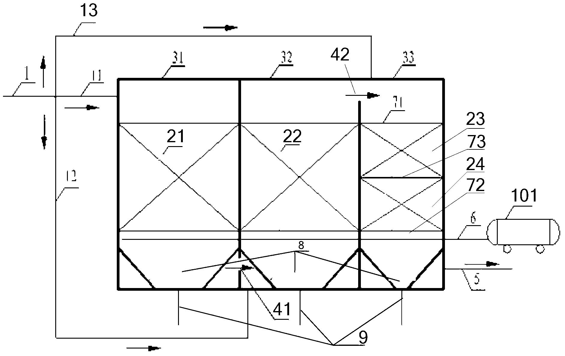 Coal gasification wastewater treatment device and treatment method thereof