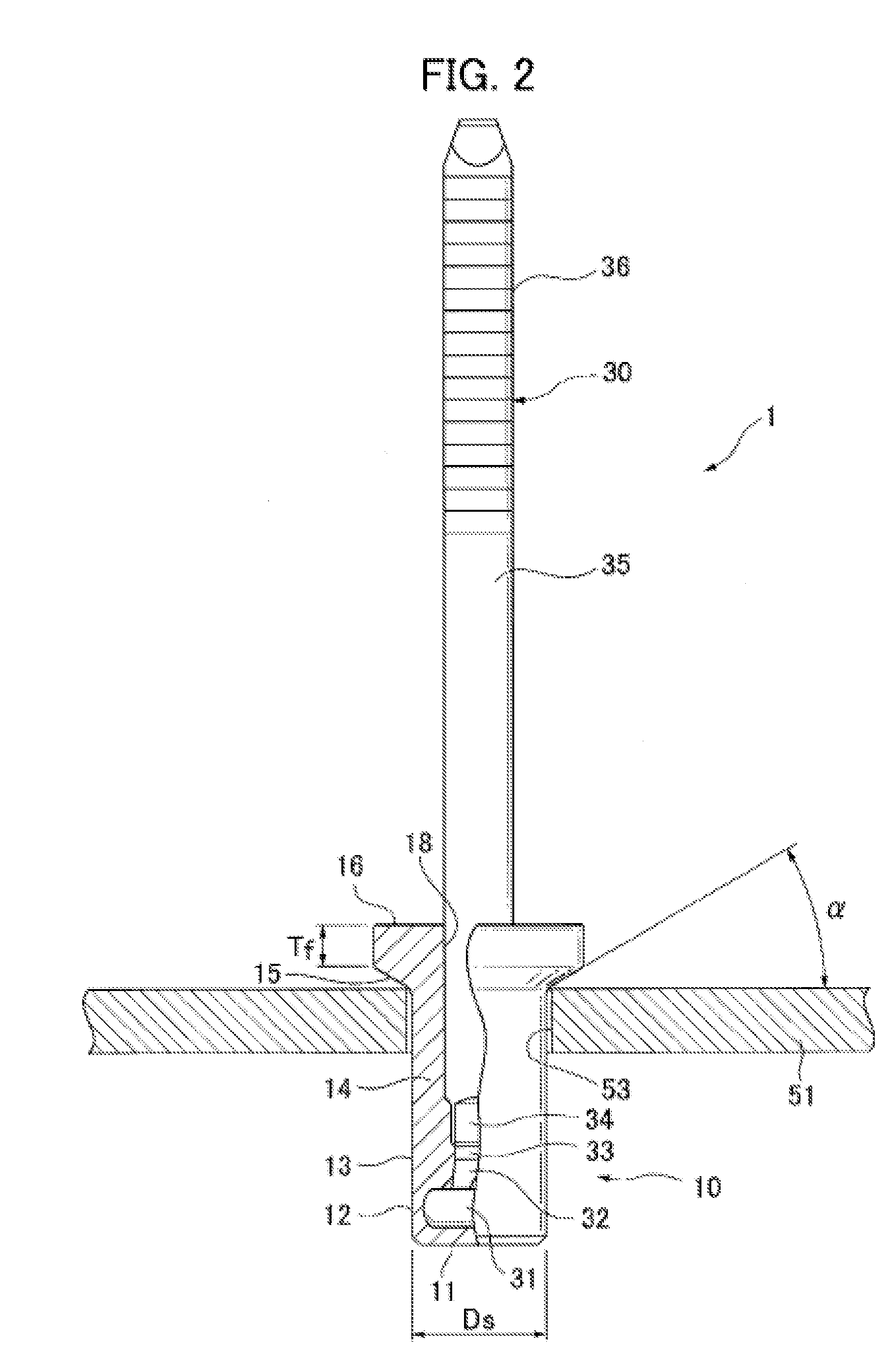 Blind rivet and sealing structure using same