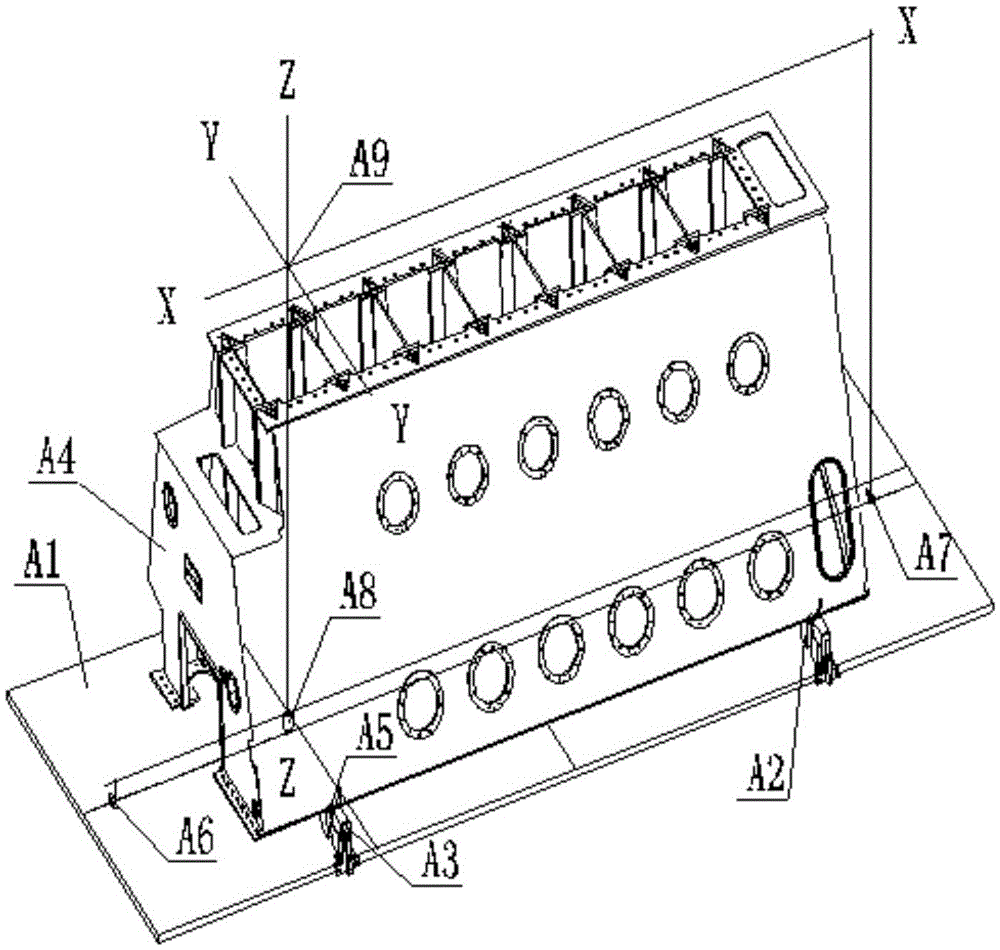 Laser standard scribing method for low-speed diesel engine frame for ship