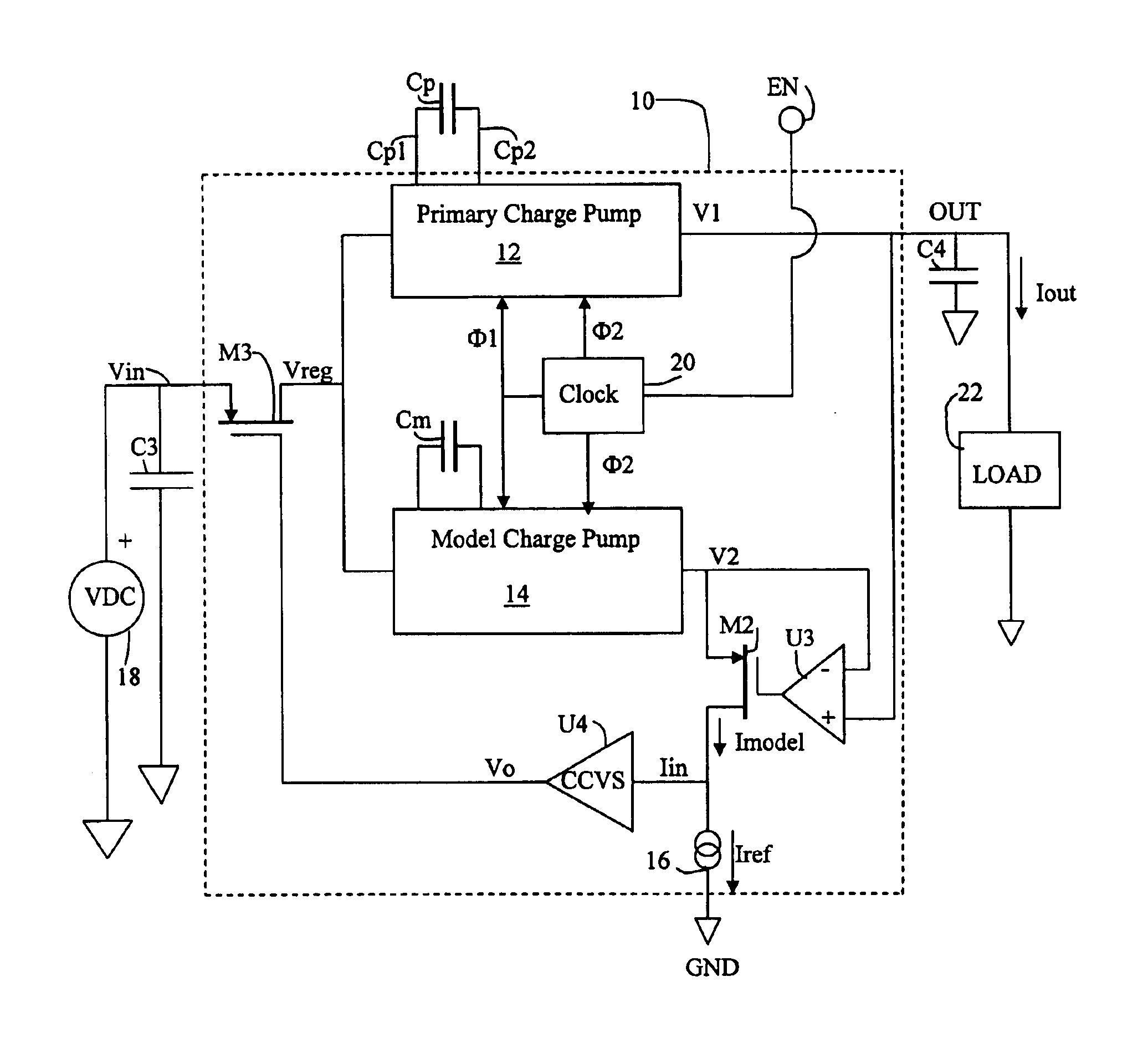 Integrated device providing current-regulated charge pump driver with capacitor-proportional current