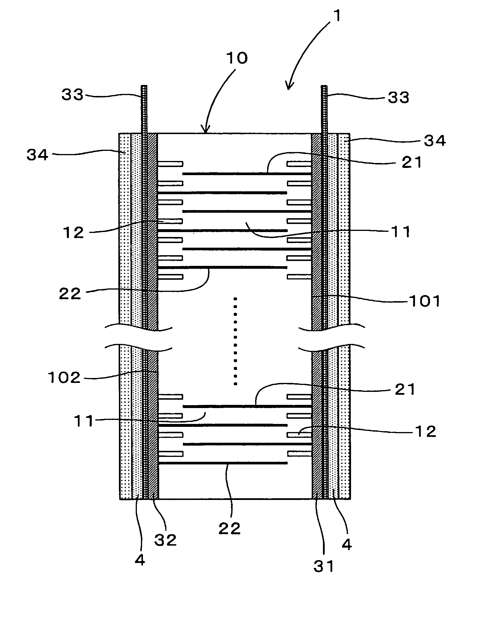 Stacked piezoelectric element, production method thereof and electrically conducting adhesive