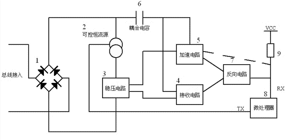 Micro-power-consumption M-bus slave end circuit for intelligent instrument communication and communication method thereof