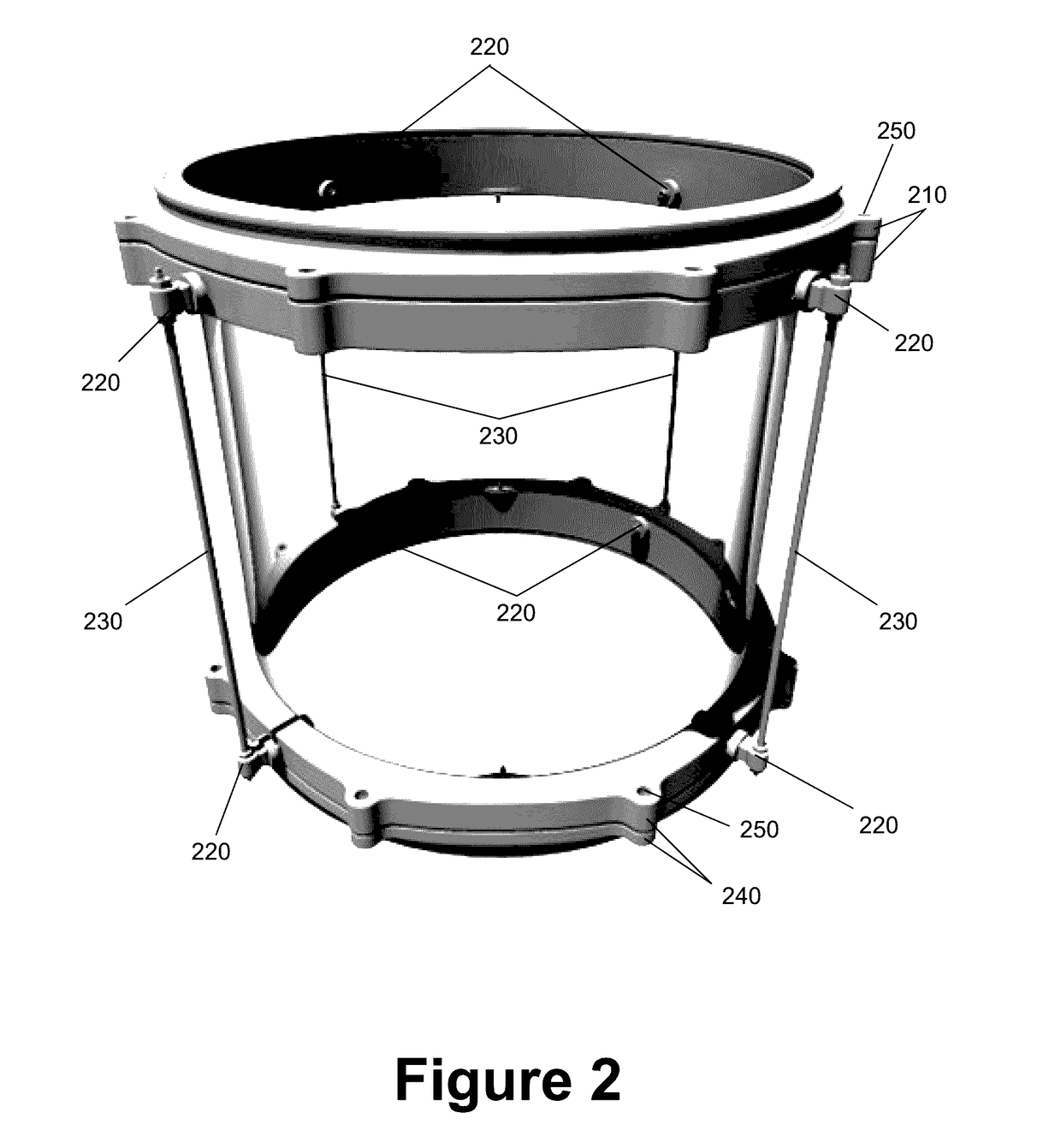 Drum mounting and tuning system providing unhindered and isolated resonance