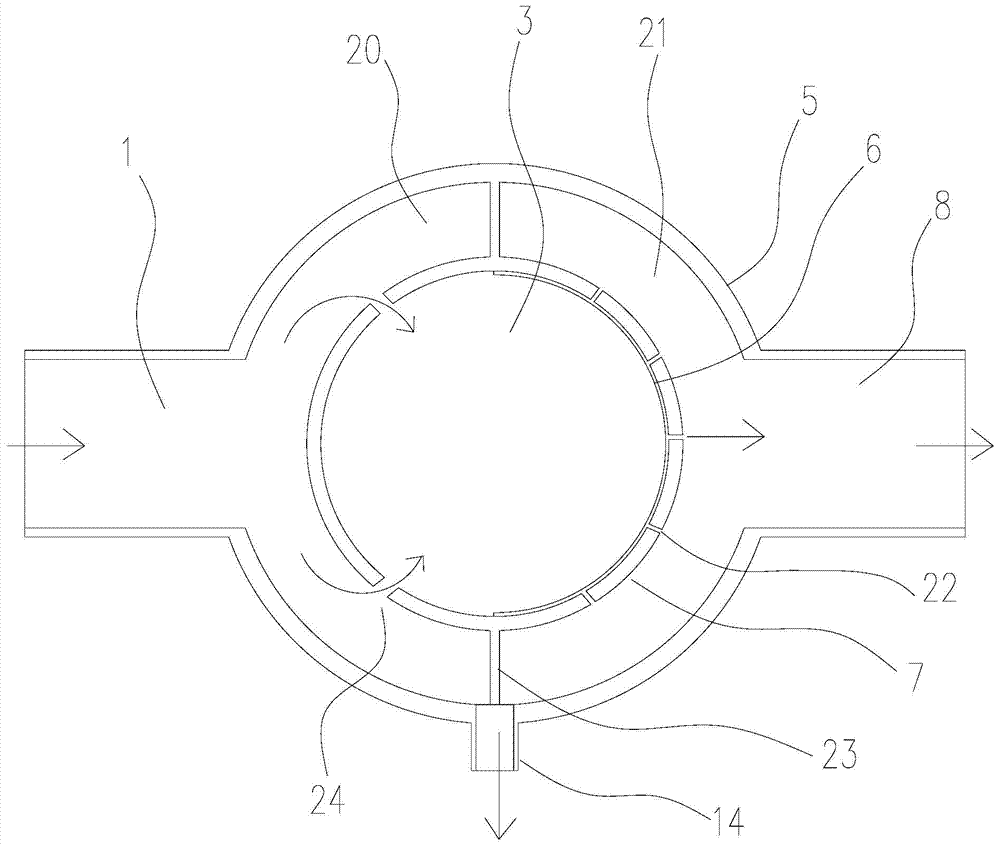 Split flow discarding filter device