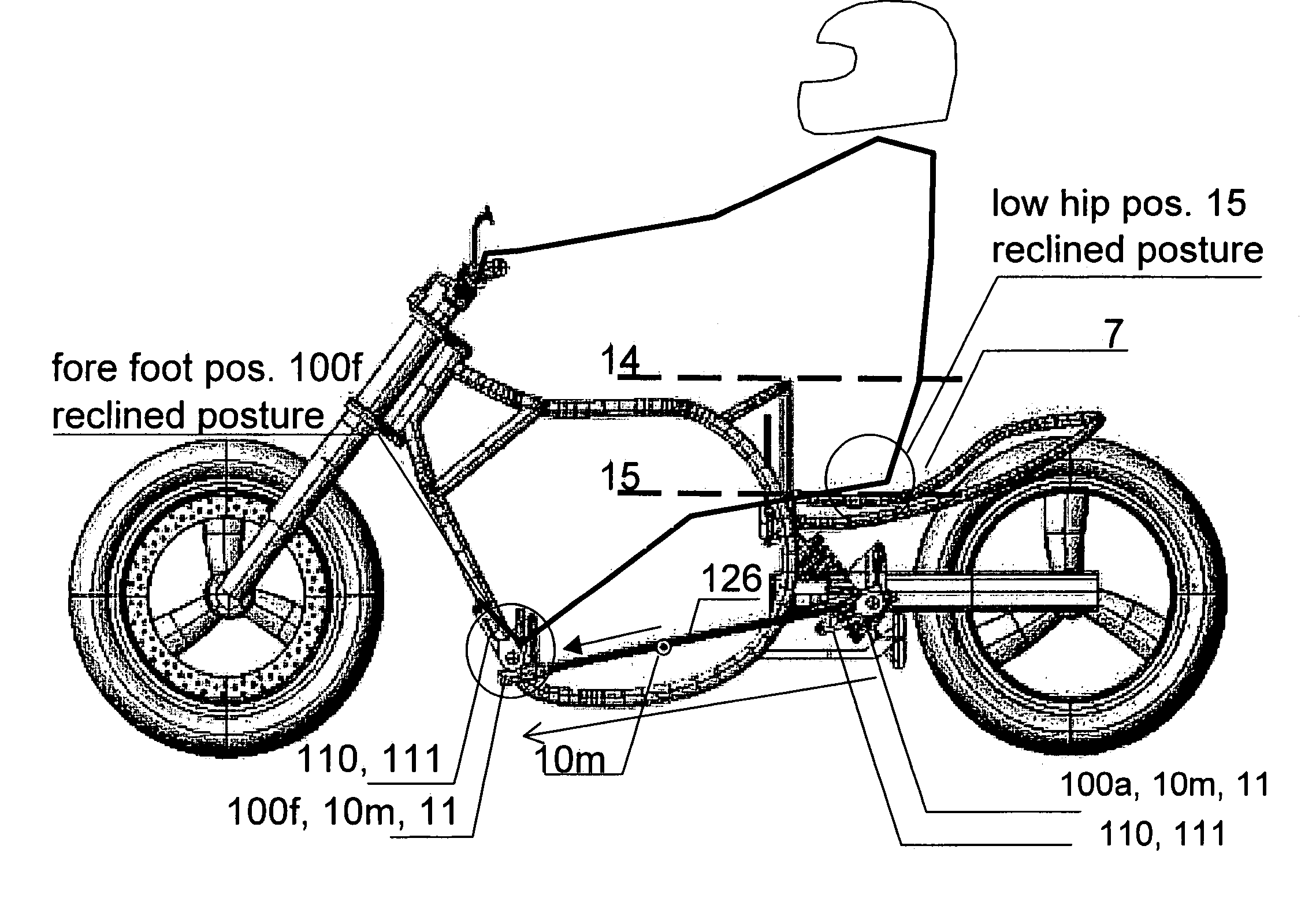 Motorcycle for adjustable riding postures