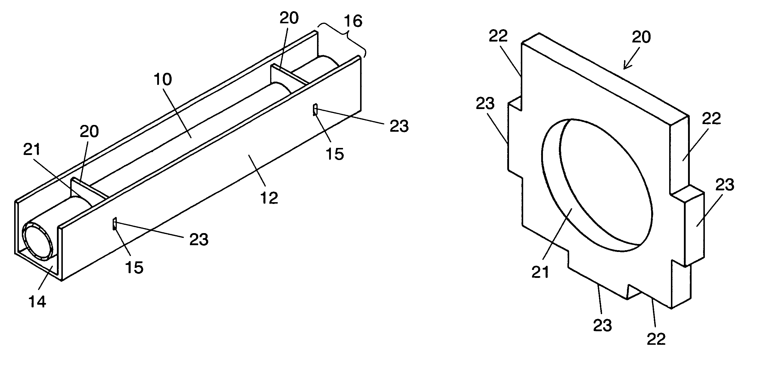 Discharge lamp device including an airtight container filled with a noble gas