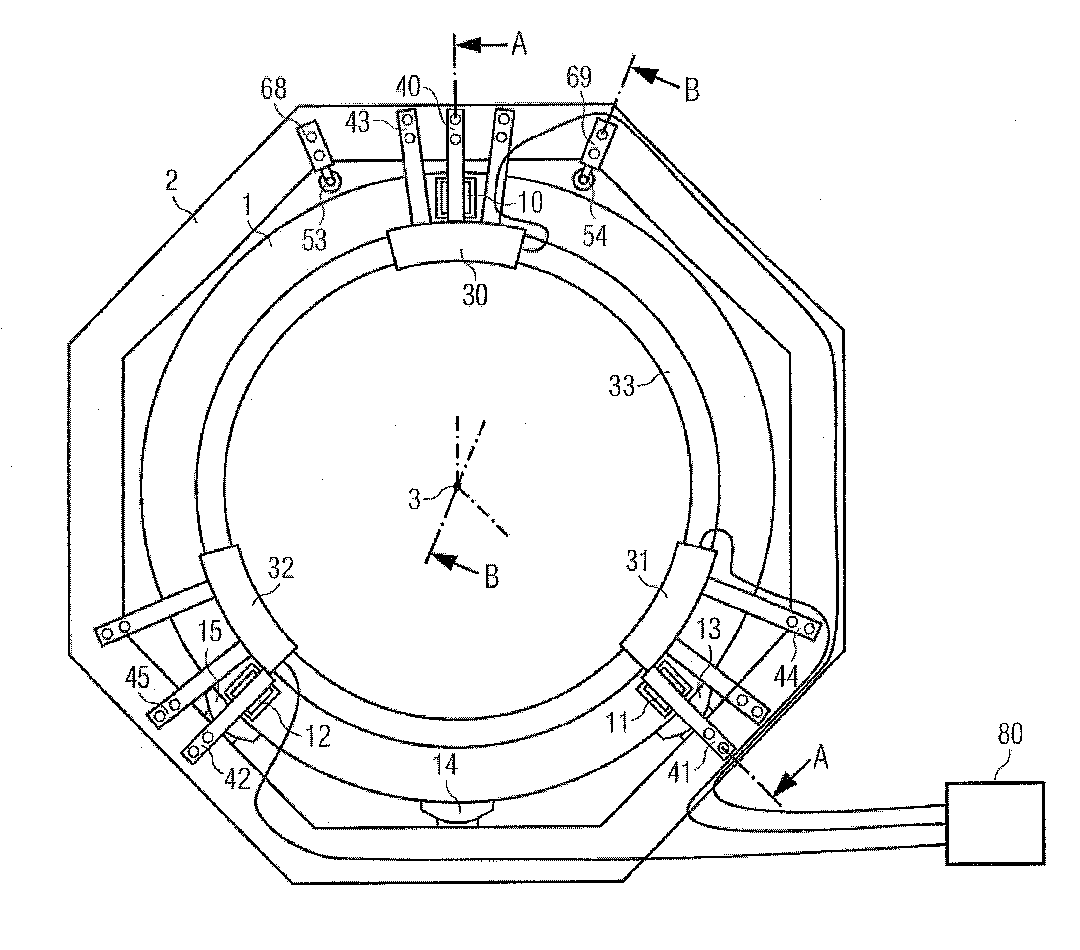 Ct scanner gantry with aerostatic bearing and segmented ring motor