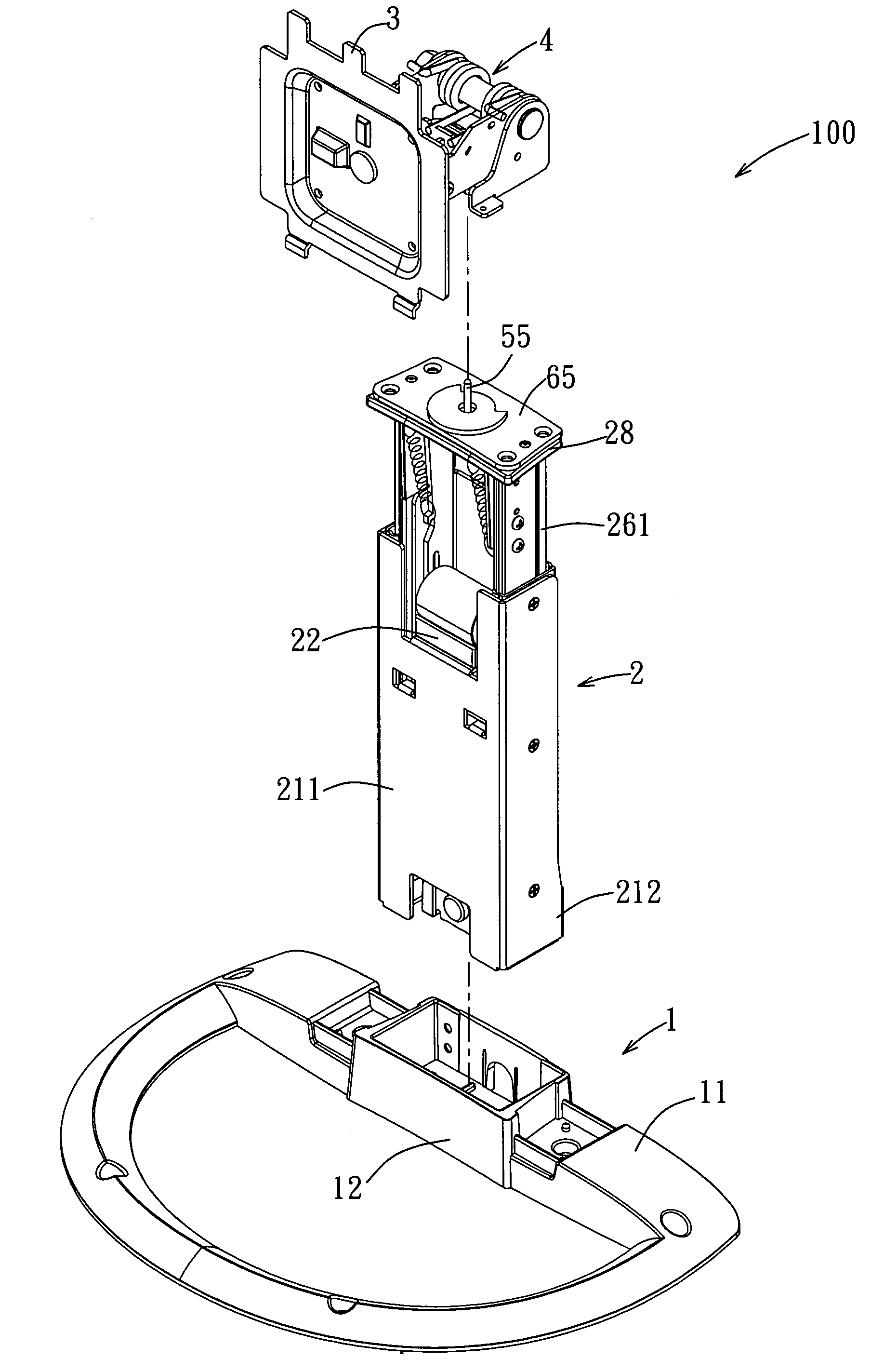 Height-adjustable support for a display device