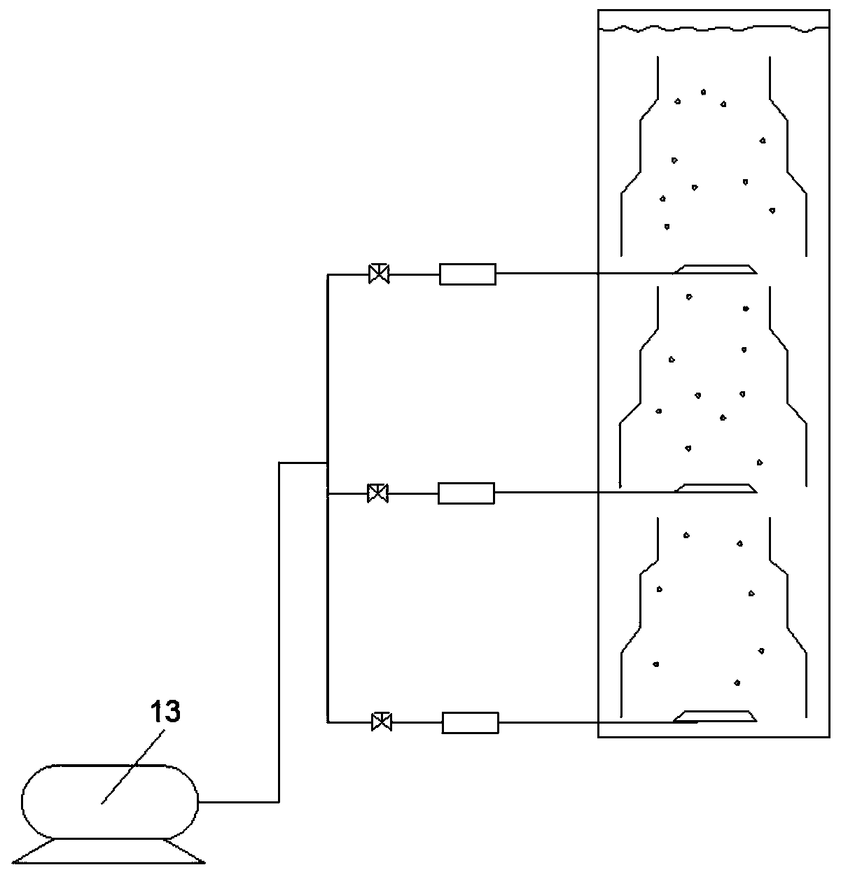 Central air lift of multi-section vertical variable diameter guide cylinder