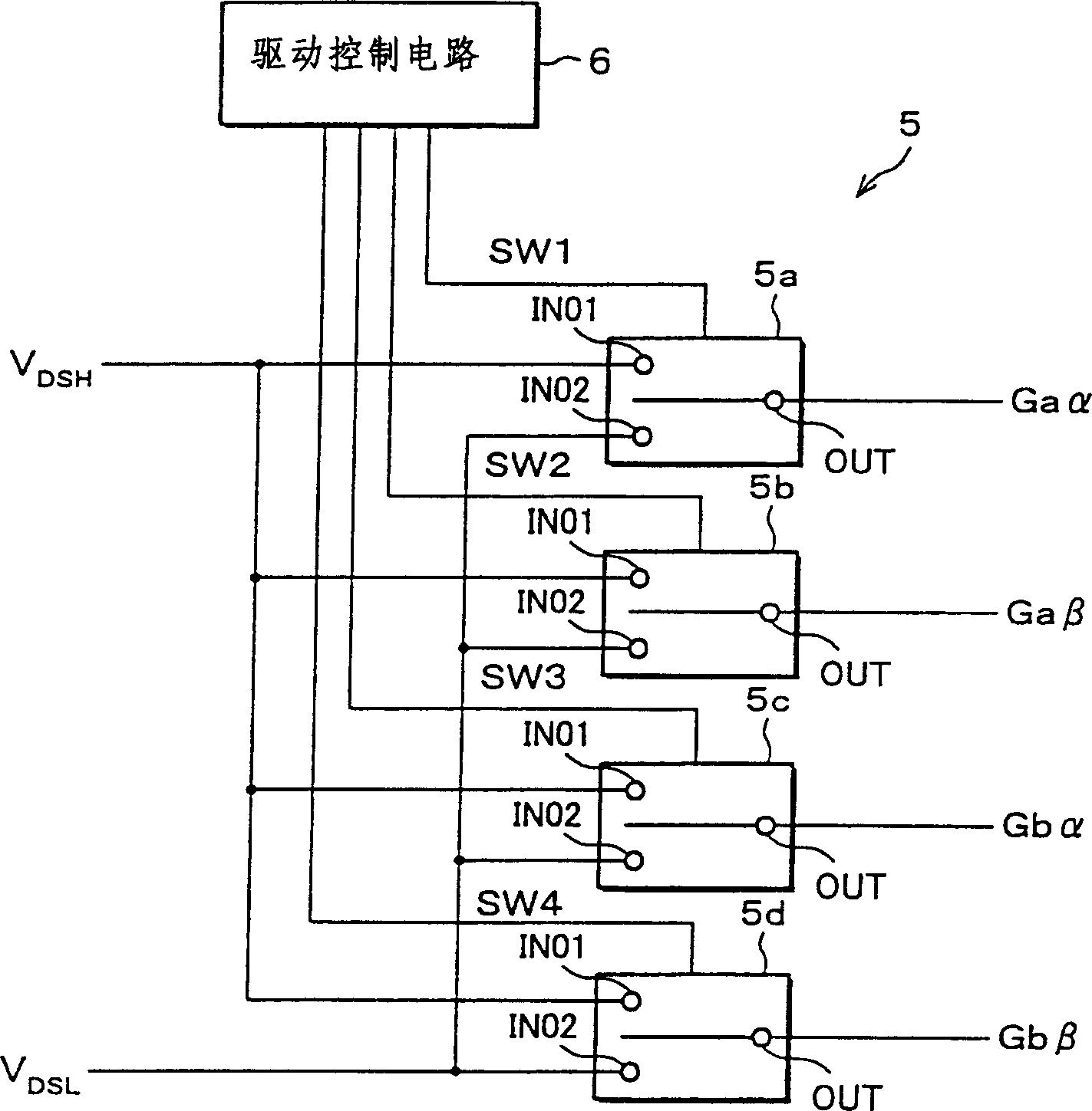 Active matrix display device and its data line switching circuit, switch portion drive circuit, and scan line drive circuit