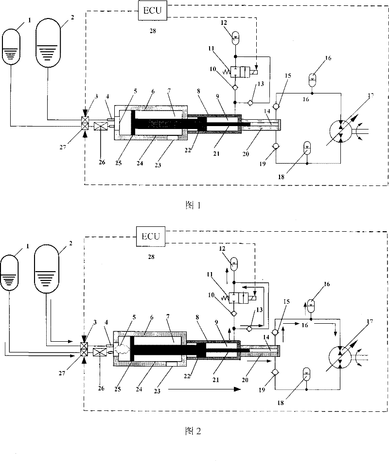 Double-group element single-piston type hydraulic free piston engine