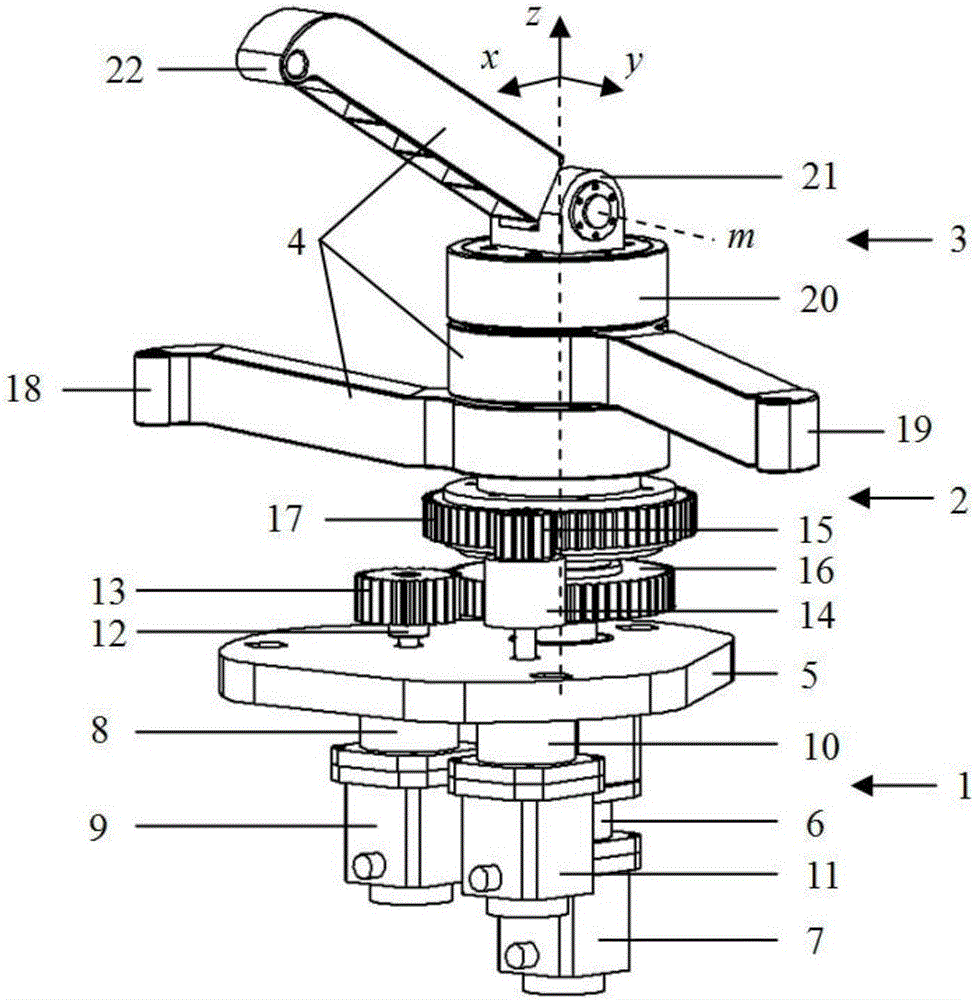 Three-degree-of-freedom coaxial output mechanism