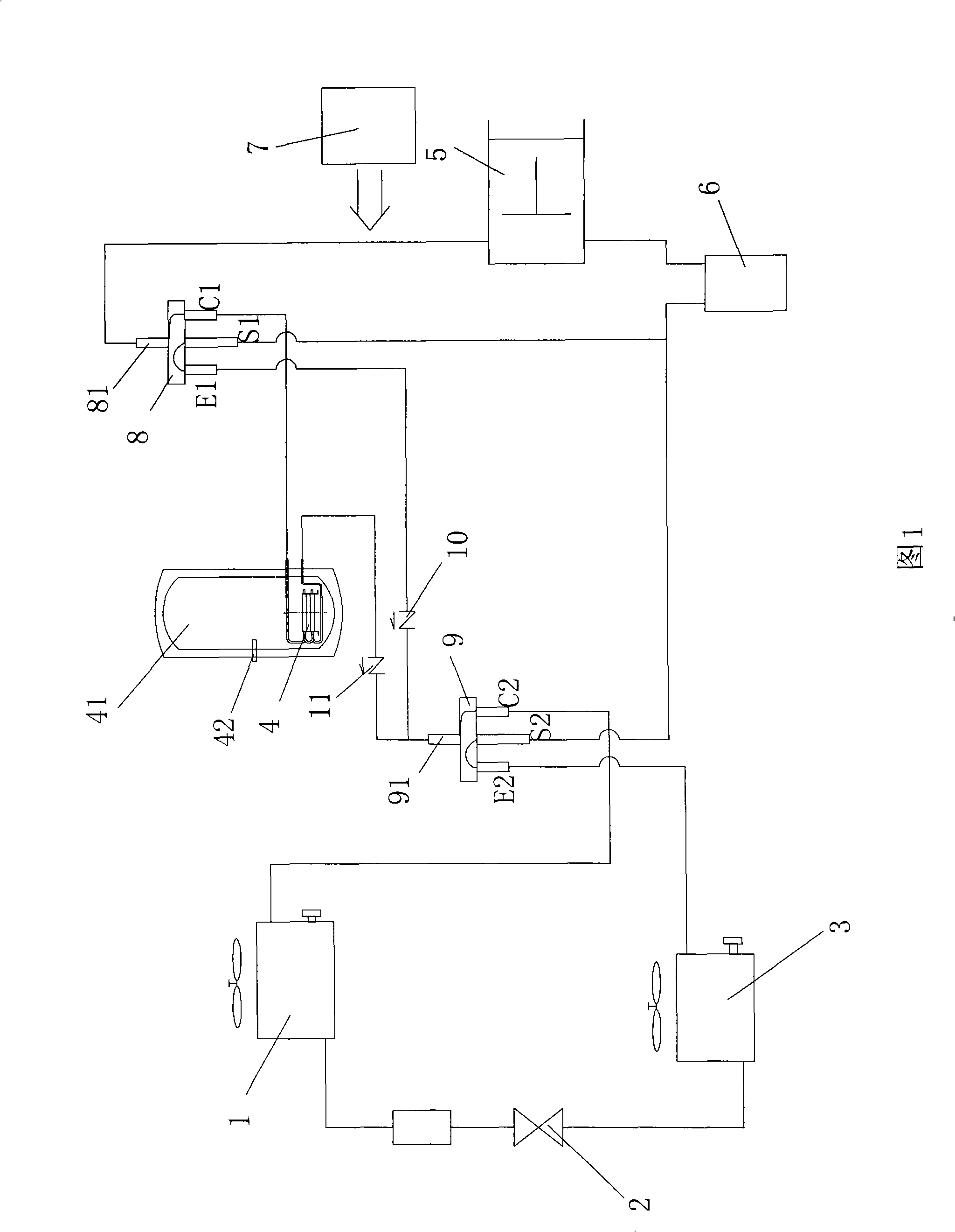 Three-purpose heat pump water heating machine with air source