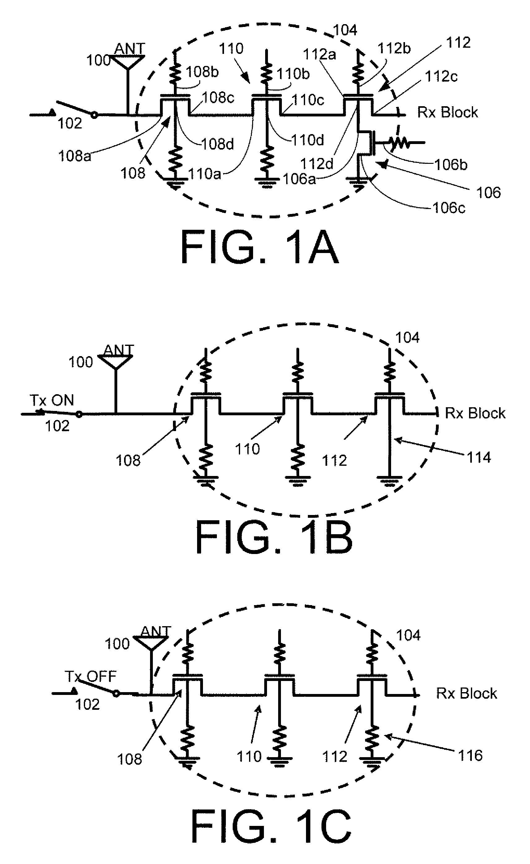 Systems, Methods and Apparatuses for High Power Complementary Metal Oxide Semiconductor (CMOS) Antenna Switches Using Body Switching and External Component in Multi-Stacking Structure