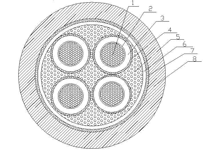 Ratproof termite-proof fireproof multifunctional rubber jacket branch cable and manufacturing method thereof